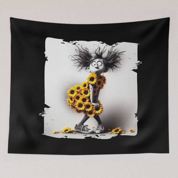 Item preview, Crazy Girl in Sunflower Outfit and Sneakers – Fun and Quirky Art designed and sold by Hungry-Murphy.