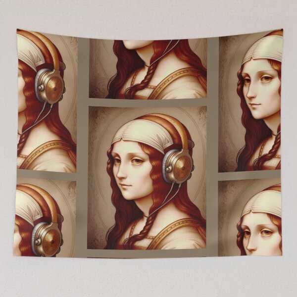 Item preview, Renaissance Girl with Headphones Leonardo DaVinci Painting style designed and sold by AuroraXGreen.