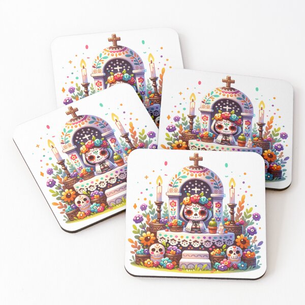 Item preview, Day of the Dead altar with Marigold and Sugar Skulls - Altar de Dia de Muertos designed and sold by MeroroGraphics.