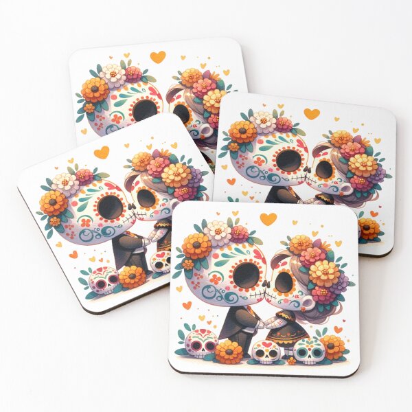 Item preview, Day of the Dead Skeletons Catrina and Catrin Sugar Skull Kiss - Dia de Muertos designed and sold by MeroroGraphics.