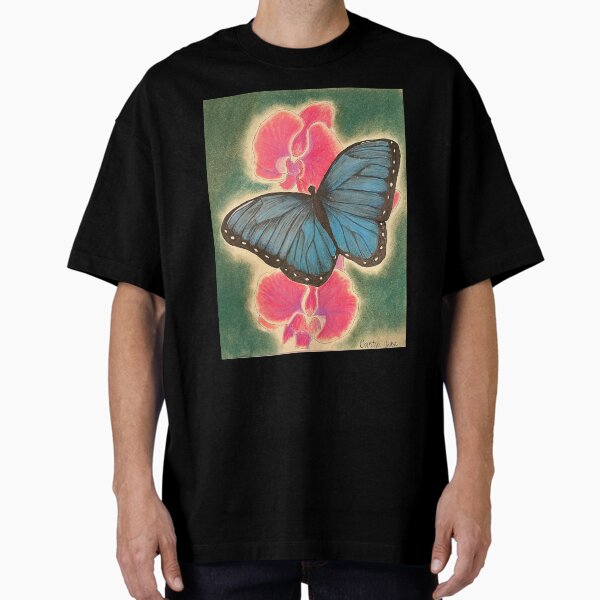 Blue Butterfly on Flowers Oversized T-Shirt