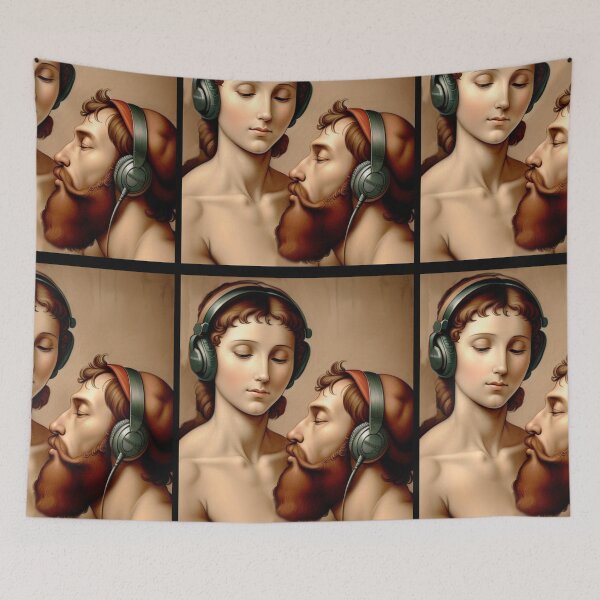 Item preview, Renaissance Man and Woman with Headphones DaVinci Michelangelo Painting style designed and sold by AuroraXGreen.
