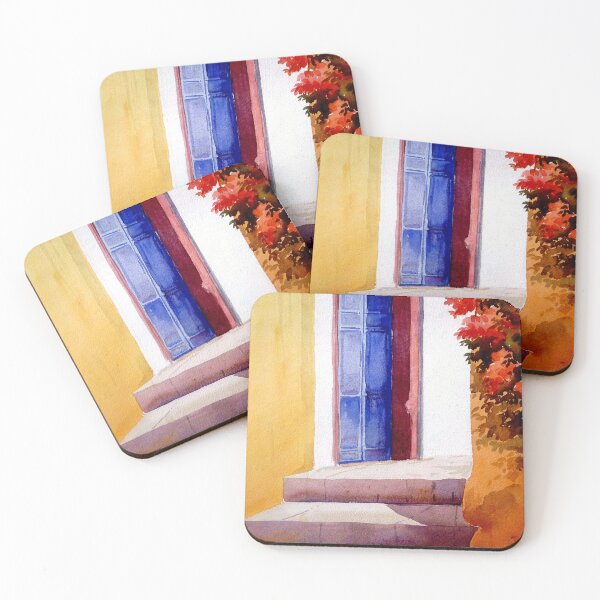 Item preview, colorful door and flowers, watercolor painting designed and sold by SamirArt.