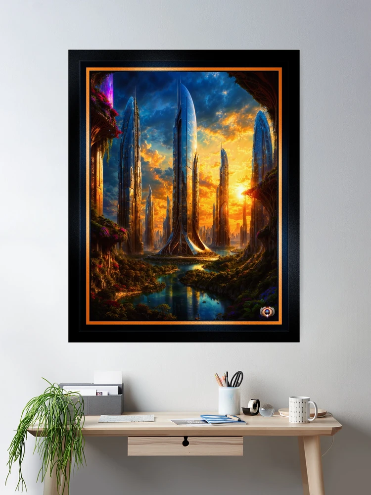 The Metallic Skyscraper Forest Of Beldinis AI Concept Art by Xzendor7 | A Stunning Sunset Sight 2 The Metallic Skyscraper Forest Of Beldinis Enchanting AI Concept Art by Xzendor7 Wall Decor Poster Art Print