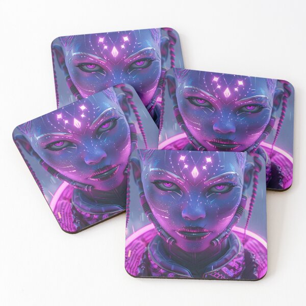 Item preview, Futuristic cyborg portrait glowing with neon colors. designed and sold by Artessie.