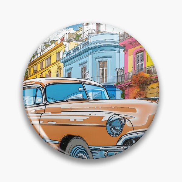 Item preview, Vintage car on a vibrant street with colorful buildings designed and sold by Artessie.