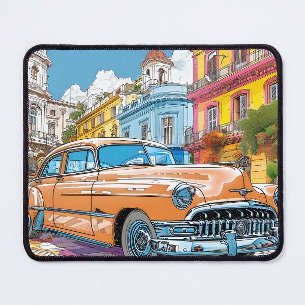 Item preview, Vintage car on a vibrant street with colorful buildings designed and sold by Artessie.