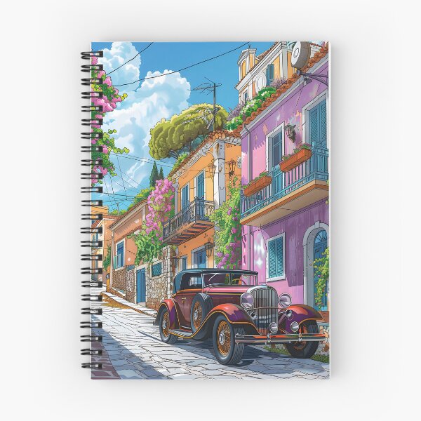 Item preview, Vintage car on a vibrant street with colorful buildings designed and sold by Artessie.