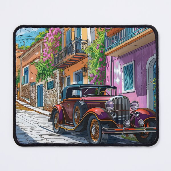 Item preview, Vintage car on a vibrant street with colorful buildings designed and sold by Artessie.