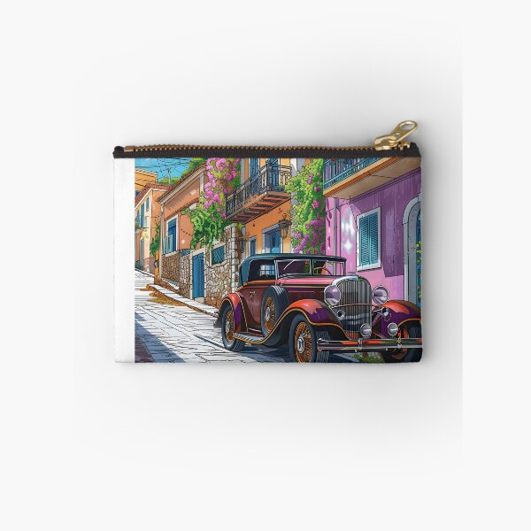 Item preview, Vintage car on a vibrant street with colorful buildings designed and sold by Artessie.