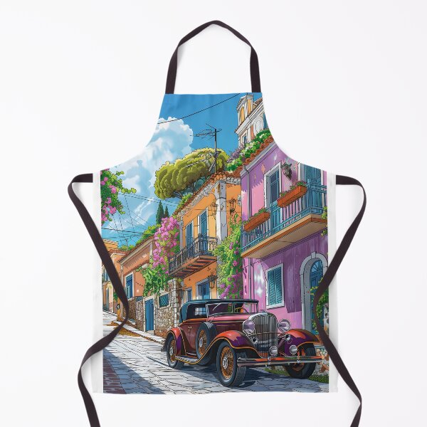 Item preview, Vintage car on a vibrant street with colorful buildings designed and sold by Artessie.