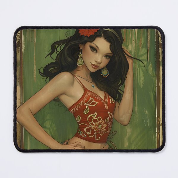 Item preview, Elegant lady in colorful attire with floral accents. designed and sold by Artessie.