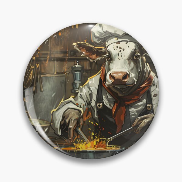 Item preview, Cow chef prepares dish in rustic kitchen setting. designed and sold by Artessie.