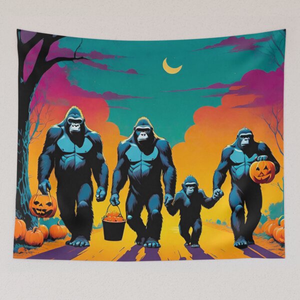 Item preview, Gorilla Family Trick-or-Treating on Halloween Night designed and sold by GrizzlyCollective.
