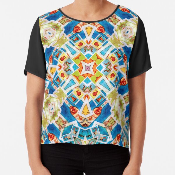 Blue Abstract Kaleidoscope Pattern Chiffon Top