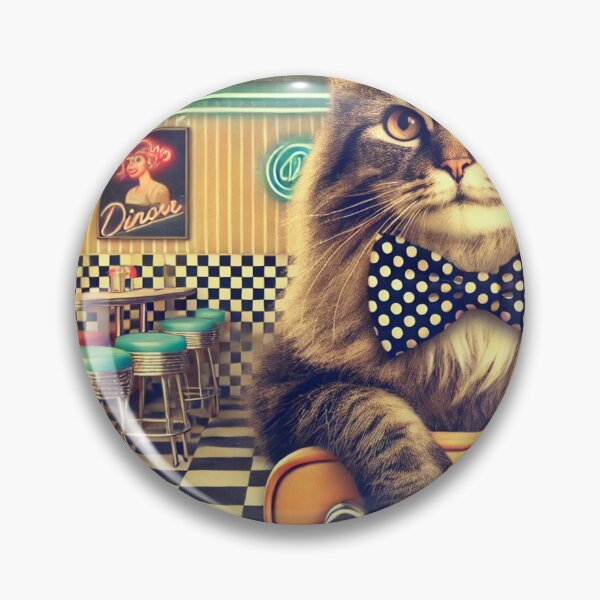 Item preview, Retro Cat with Polka-Dotted Bowtie – 1960s Diner Feline Art designed and sold by modernzen.