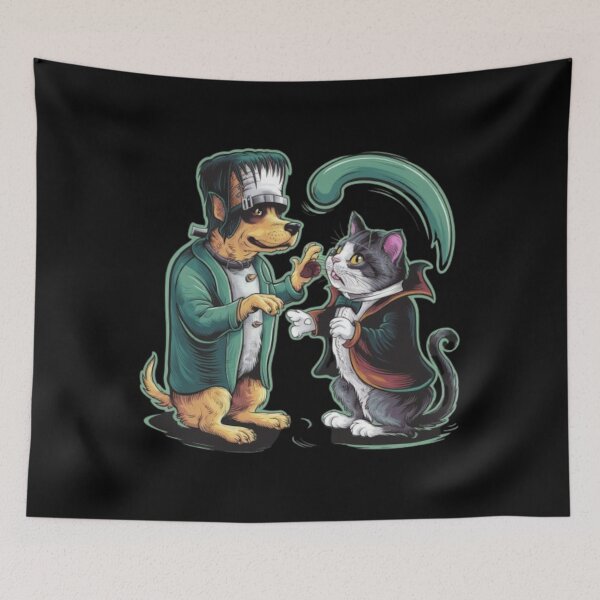 Item preview, Dog and cat having fun on Halloween designed and sold by ARTReMi.