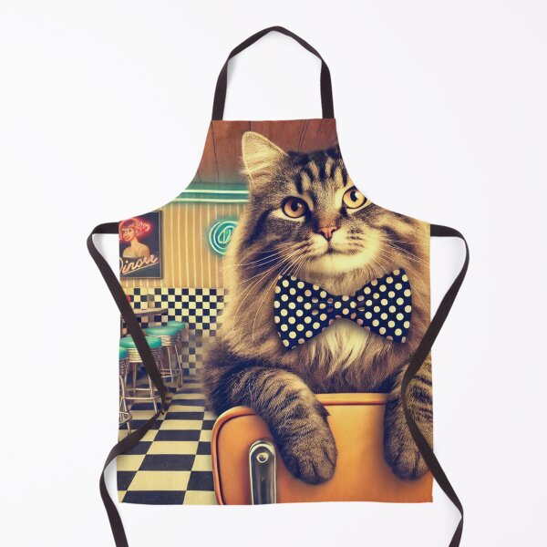 Item preview, Retro Cat with Polka-Dotted Bowtie – 1960s Diner Feline Art designed and sold by modernzen.