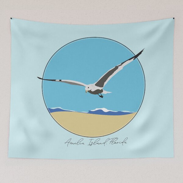 Item preview, Amelia Island, Florida Sea Gull Flying Over Beach with Waves Design designed and sold by laughingwillows.