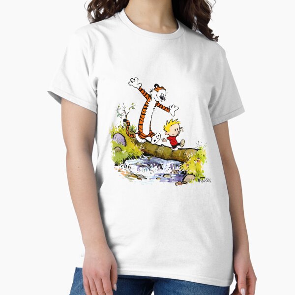 Vista previa del artículo con la obra «Calvin y Hobbs caminando sobre un río Ilustración Arte Diseño HD», diseñado y vendido por ppoetdesigns.