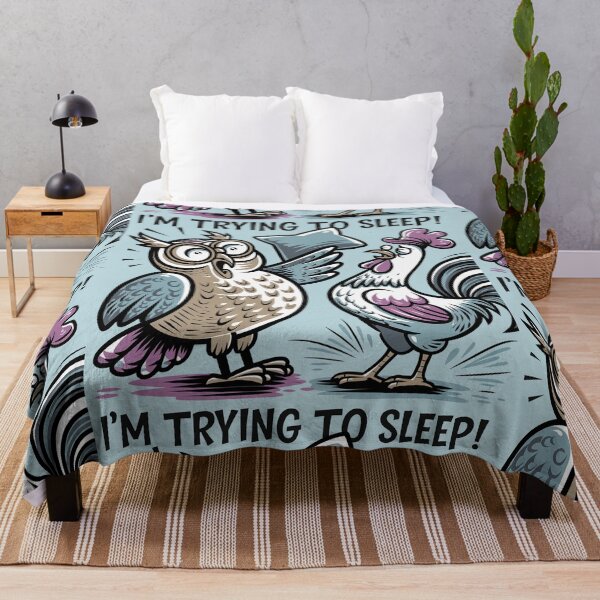 Item preview, Funny Owl Hitting Rooster with Pillow Trying to Sleep designed and sold by Nature's Fancy.