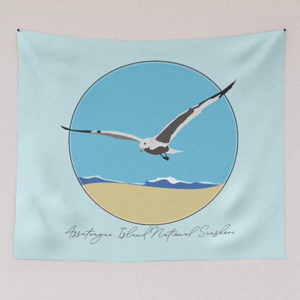 Item preview, Assateague Island National Seashore Sea Gull Flying Over Beach with Waves Design designed and sold by laughingwillows.