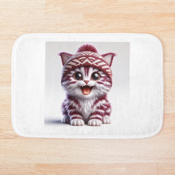 Item preview, Maroon and White Striped Kitten wearing a Beanie designed and sold by AkoTonuAi.