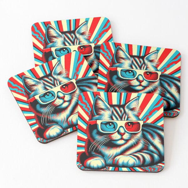 Item preview, Retro Cat with 3D Glasses designed and sold by Vitalka-uk.