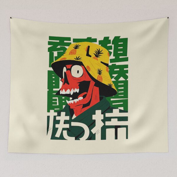 Item preview, Cool Red Skull with Pineapple Bucket Hat | Bold Urban Art Illustration designed and sold by IAPICTURE.