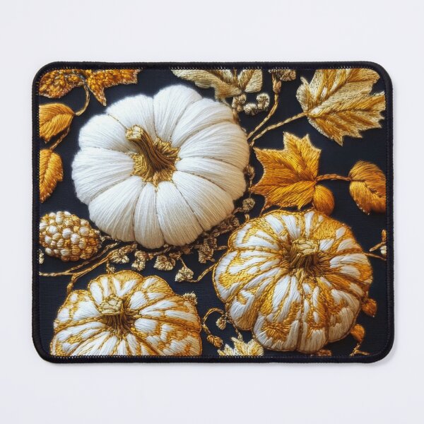 Item preview, White and golden pumpkins and autumn leaves on black.  designed and sold by MargaretWiktor.