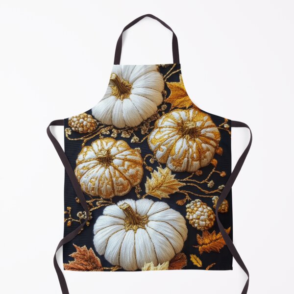 Item preview, White and golden pumpkins and autumn leaves on black. designed and sold by MargaretWiktor.
