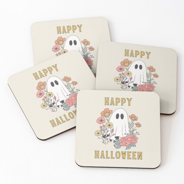 Item preview, Happy Halloween ghost with flowers designed and sold by DesignCollectiv.