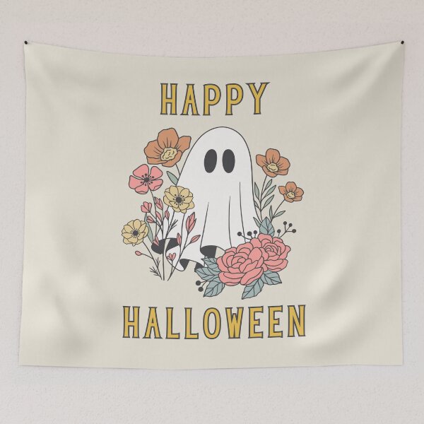 Item preview, Happy Halloween ghost with flowers designed and sold by DesignCollectiv.