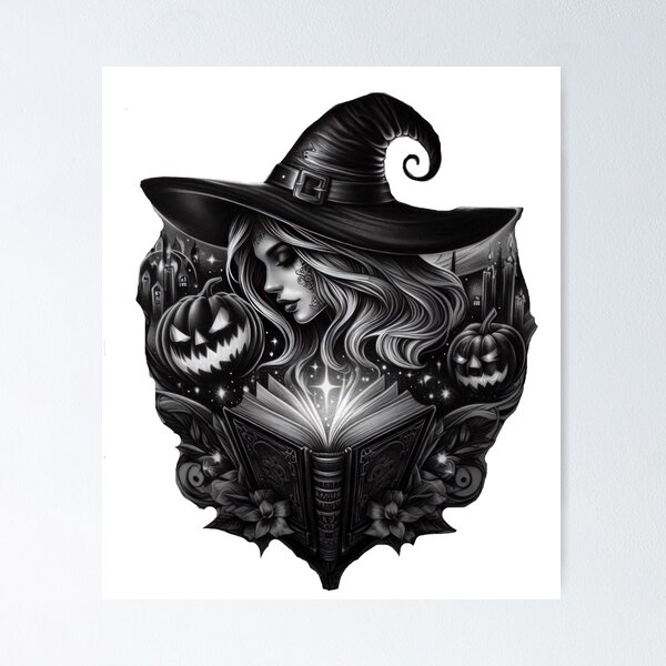 Item preview,  witch with magic book  Halloween witch ,  Halloween  tattoo ,  halloween pumpkin,halloween at night designed and sold by Expressions-Sel.
