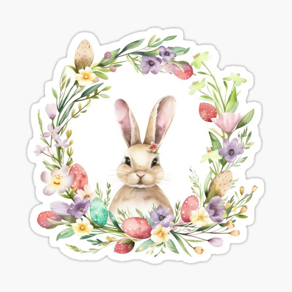 Item preview, Rabbit In Easter Floral Wreath designed and sold by New-School-Wave.