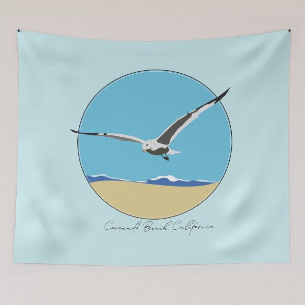 Item preview, Coronada Beach, California Sea Gull Flying Over Beach with Waves Design designed and sold by laughingwillows.