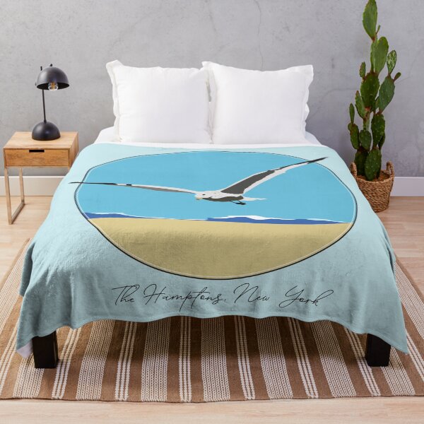 Item preview, The Hamptons, New York Sea Gull Flying Over Beach with Waves Design designed and sold by laughingwillows.