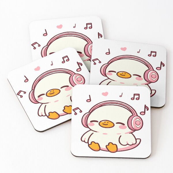 Item preview, Cute duck in kawaii chibi style listening to music with headphones designed and sold by AdrianMDesigns.