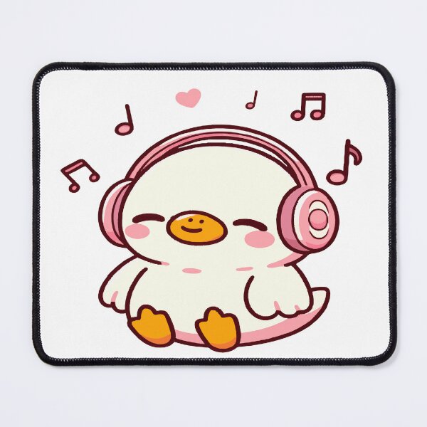 Item preview, Cute duck in kawaii chibi style listening to music with headphones designed and sold by AdrianMDesigns.