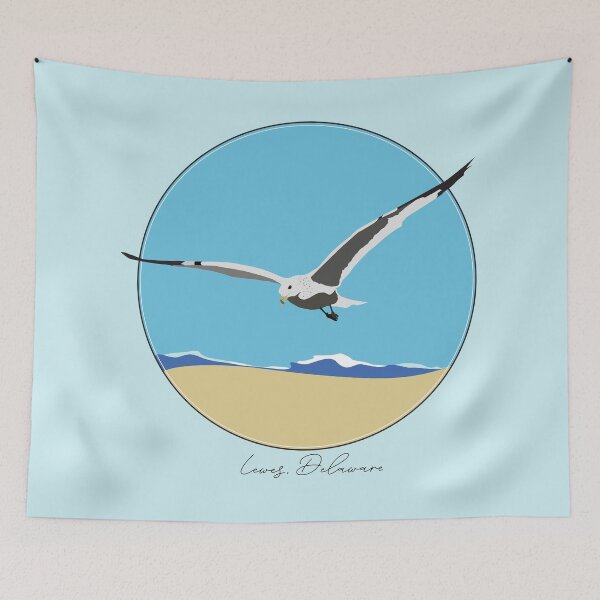 Item preview, Lewes, Delaware Sea Gull Flying Over Beach with Waves Design designed and sold by laughingwillows.