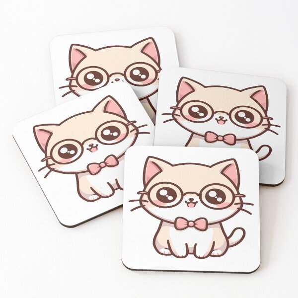 Item preview, Nerd cat 2, cute cat in kawaii chibi style wearing glasses designed and sold by AdrianMDesigns.