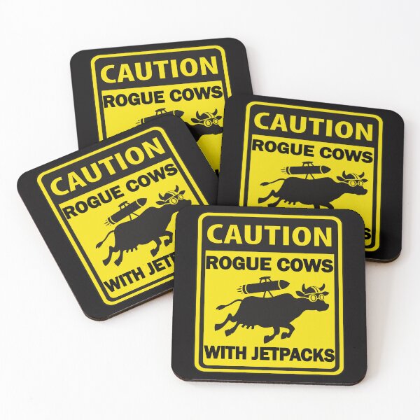 Item preview, Caution: Rogue Cows with Jetpacks – Hilarious Caution Sign Design designed and sold by CoolCrazyQuirky.