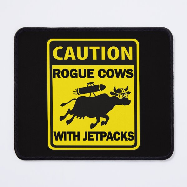 Item preview, Caution: Rogue Cows with Jetpacks – Hilarious Caution Sign Design designed and sold by CoolCrazyQuirky.