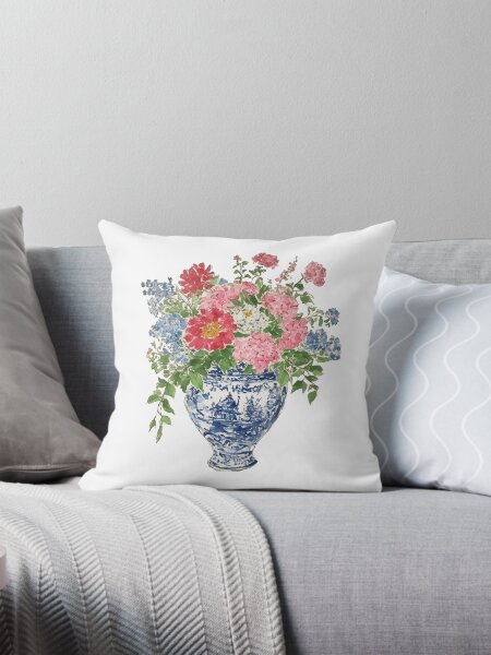 Item preview, Chinoiserie Style Vase with Poppy and Peony Flowers (white) designed and sold by Magnolia Valley Art.
