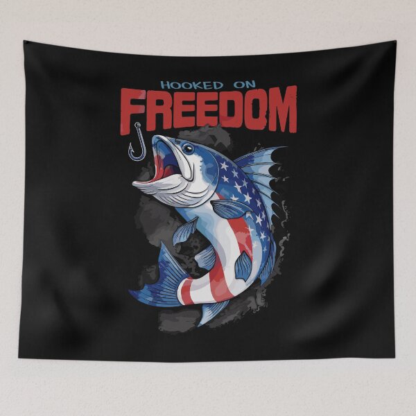 Item preview, American Flag Bass Fish Hooked on Freedom designed and sold by PerkyParakeet.