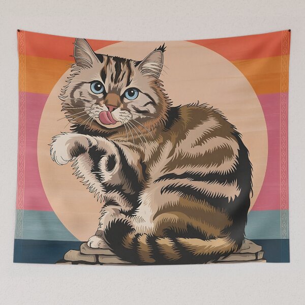 Item preview, Vibrant Fluffy Tabby Cat with Circle Background designed and sold by Dshoppin.