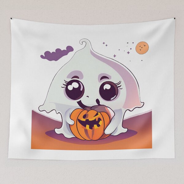 Item preview, A cartoon ghost holding a pumpkin designed and sold by PWDigitalArt.