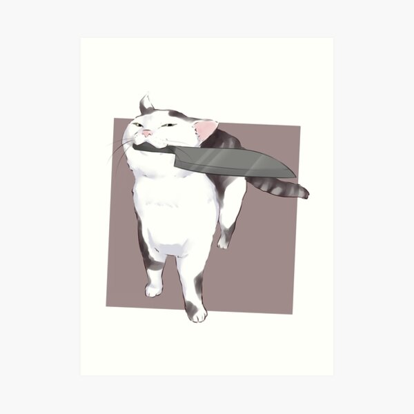 Кот с ножем мем "Smug Knife cat - no fucks catto meme " Art Print for Sale by mik kan Redbubble