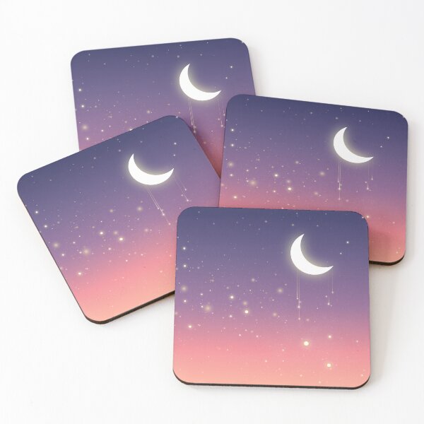 Item preview, Moon and star dust on a night sky gradient blue to peachy-coral  designed and sold by Moody Moon.