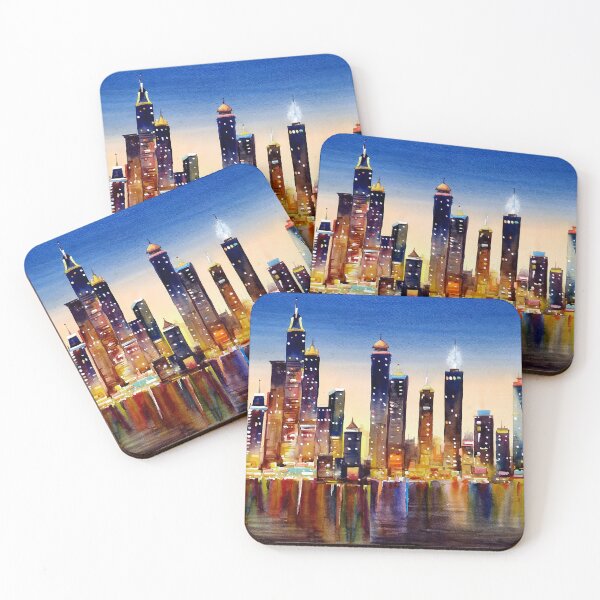 Item preview, watercolor night city skyline designed and sold by SamirArt.